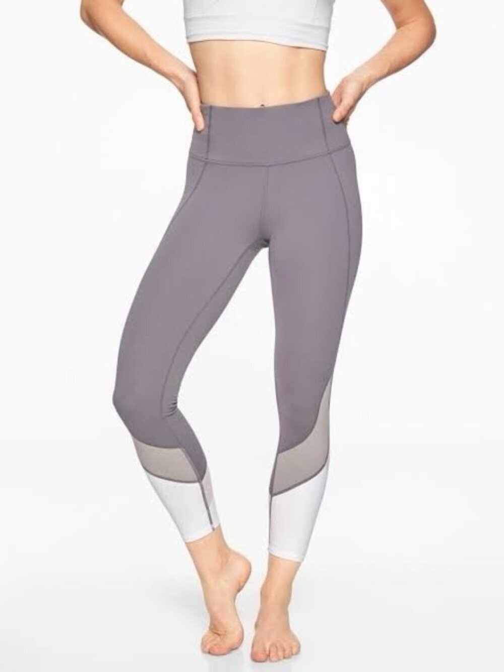 Athleta Colorblock Salutation 7/8 Crop Legging White Gray Size Small #281493